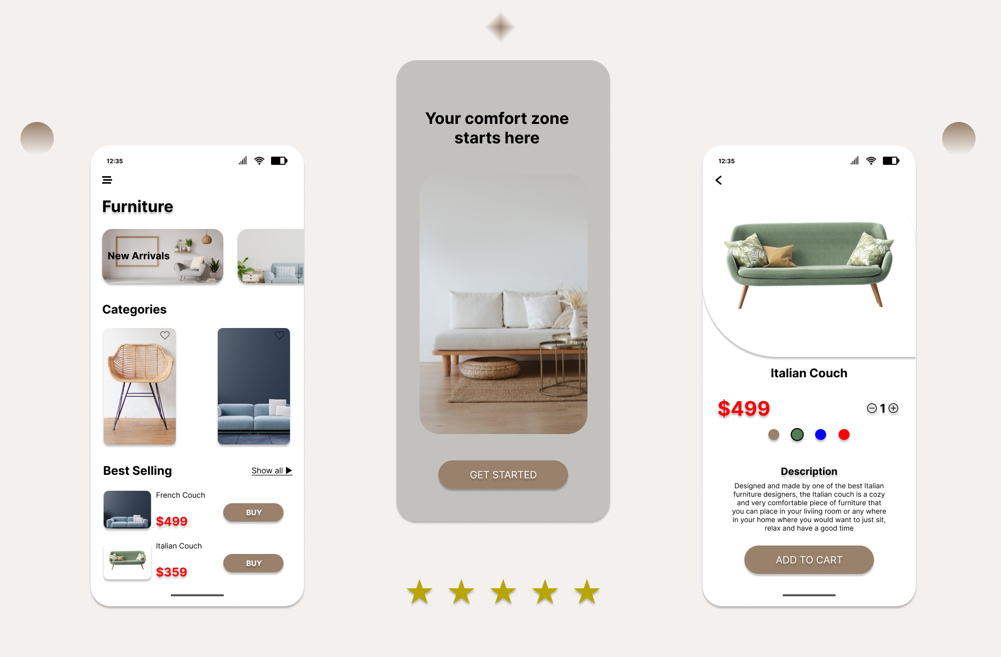 A photo highlighting a furniture mobile app that i designed